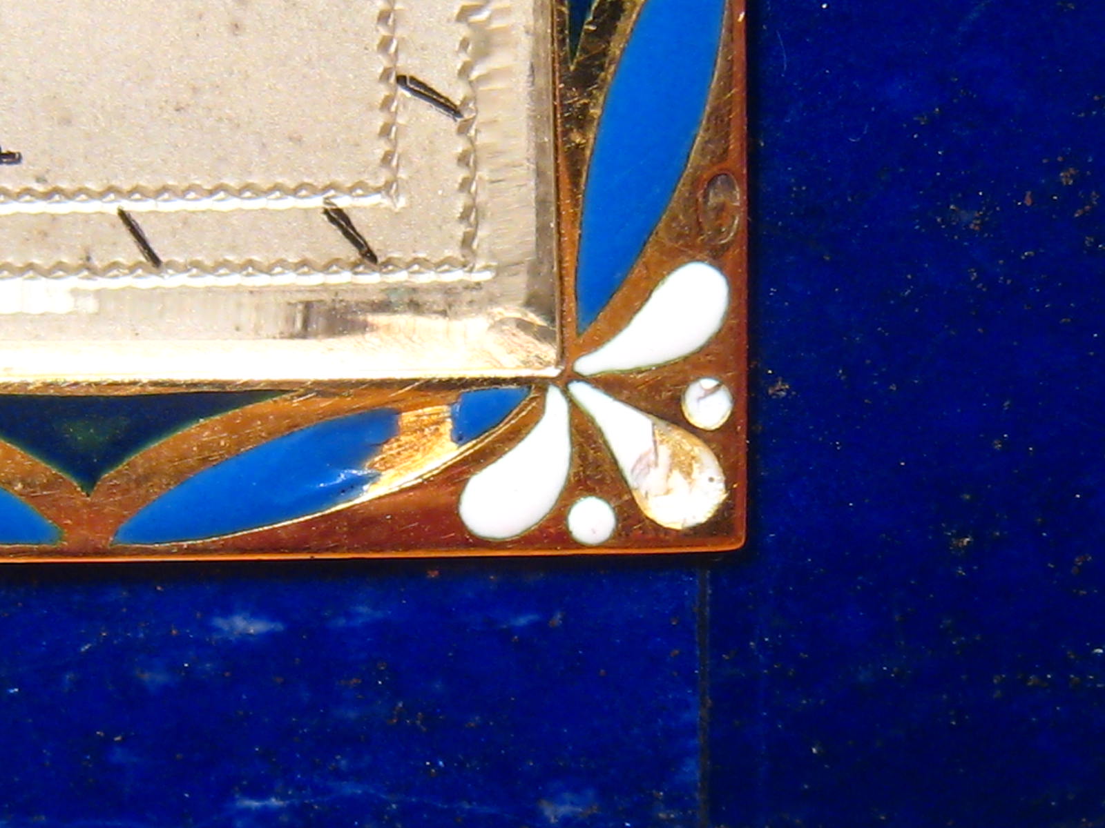 A French hallmarked silver and lapis lazuli clock, with gold, silver and enamel bezel and diamond - Image 13 of 18