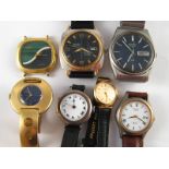 A mixed lot comprising two gent's wrist watches, and five lady's wrist watches.