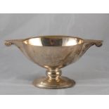 An Art Deco two handled silver bowl on foot, Birmingham, 1947. 24cm. across x 11cm. high.  wt.