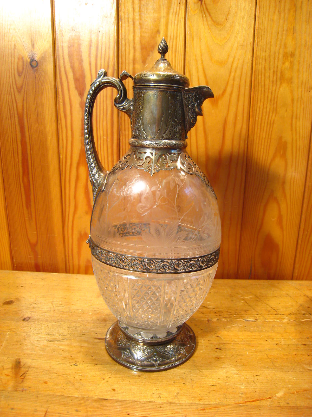A Victorian silver mounted cut and engraved glass claret jug, - Image 2 of 16