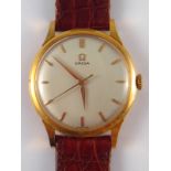 A gent's 18 carat gold Omega wrist watch, case approx 35mm wide, gross weight approx 35.