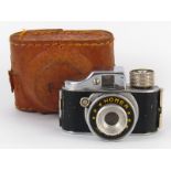 A Homer miniature “spy” camera in leather case, approx 55 x33mm.