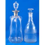 A small mallet shaped cut glass decanter with rose cut stopper, ht. 23cm.