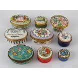 A collection of eight Halcyon Days enamel boxes, including one musical box.
