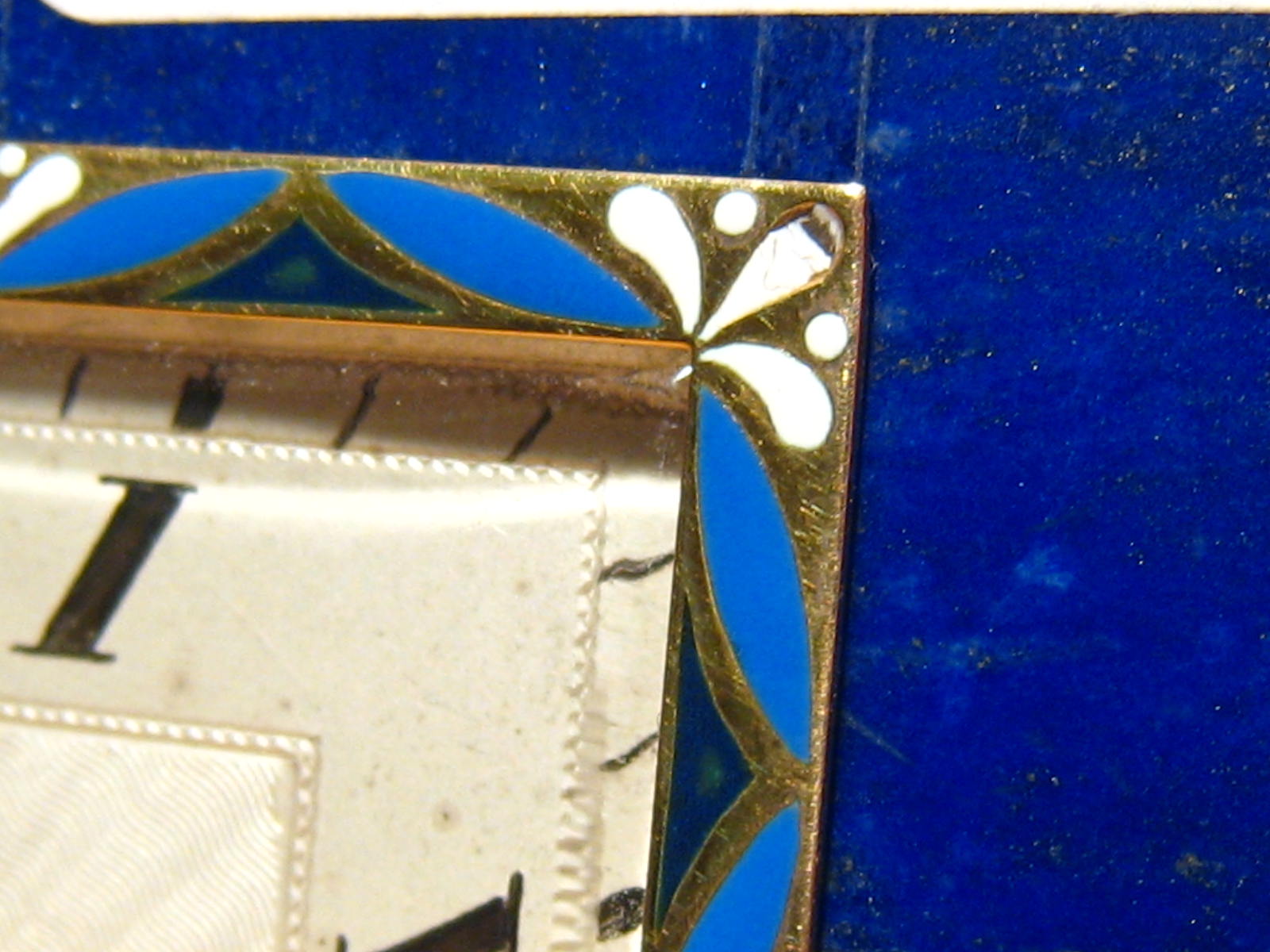 A French hallmarked silver and lapis lazuli clock, with gold, silver and enamel bezel and diamond - Image 2 of 18