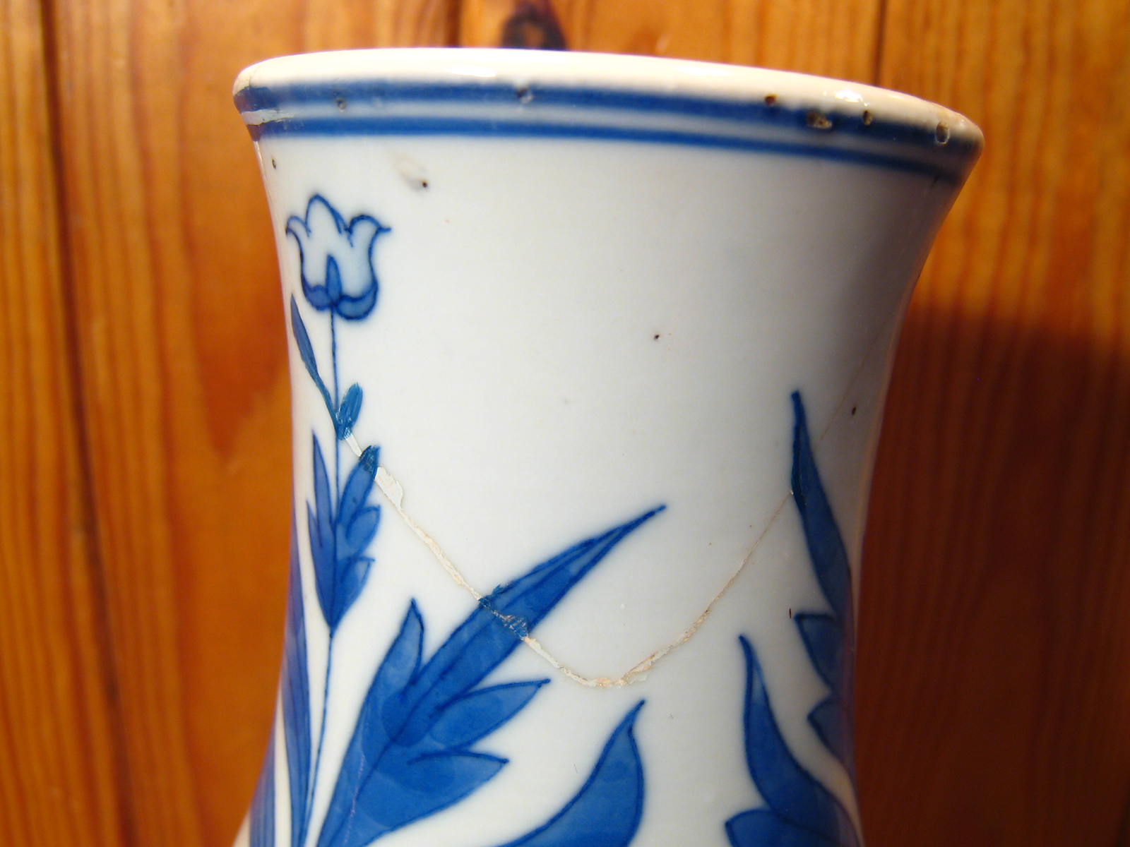A 20th century double gourd shaped Chinese vase with landscape in blue and white. Ht.39cm. Repaired. - Image 6 of 17