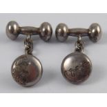 A pair of antique English silver cufflinks, hallmarked Birmingham 1899, 7.2 gms.