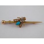 A Victorian 15 carat gold insect or bug brooch, with rose cut diamond set body and wings,