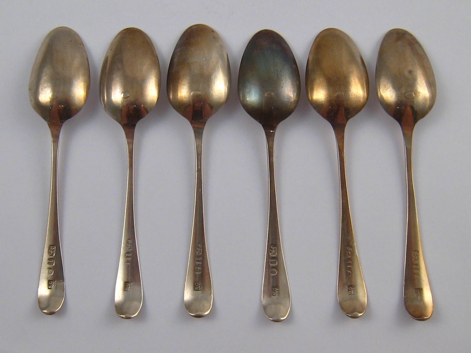 A set of six Georgian silver Old English pattern teaspoons, Samuel Godbehere and Edward Wigan,