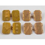 A mixed lot comprising two pairs of 9 carat gold cufflinks, one with masonic symbols,