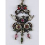 An antique European silver , enamel and stone set eagle pendant, probably Austro Hungarian, approx.