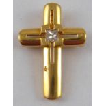 A yellow metal (tests 18 carat gold) princess cut diamond set cross pendant, approx. 2 x 1.5cm, 2.