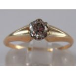 A yellow metal (tests 14 carat gold) diamond solitaire ring, estimated diamond weight approx 0.