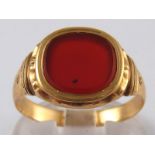 An Austro Hungarian hallmarked gold (approx 14 carat) cornelian signet ring, size Q, 4.1 gms.