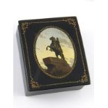 A Russian lacquer box, the hinged lid with view of the statue of Peter the Great on horseback. 10.