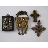 Four various religious items comprising a crucifix, a finial,