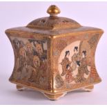 A LATE 19TH CENTURY JAPANESE MEIJI PERIOD SATSUMA INCENSE BURNER AND COVER painted with scholars