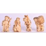 A GROUP OF FOUR LATE 19TH CENTURY JAPANESE MEIJI PERIOD IVORY OKIMONOS modelled in various