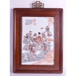 CHINESE SCHOOL (C1980) A FRAMED CHINESE PORCELAIN PANEL depicting the eight immortals crossing the