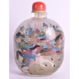 A LARGE CHINESE QING DYNASTY REVERSE PAINTED ROCK CRYSTAL SNUFF BOTTLE C1900 decorated with warriors