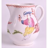 A GOOD 18TH CENTURY BOW SPARROWBEAK JUG painted with Oriental figures within landscapes. 3.25ins