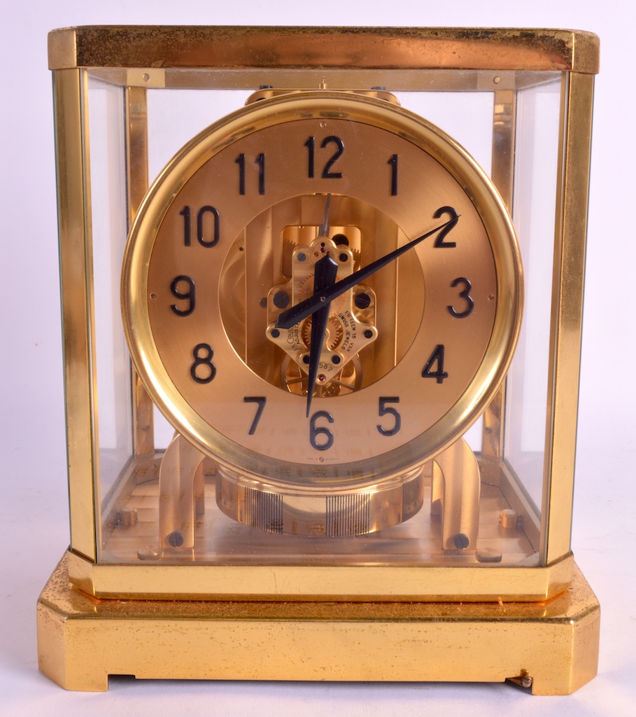 A JAEGER-LECOULTRE BRASS CASED ATMOS CLOCK No.14587 contained within fitted box & with original