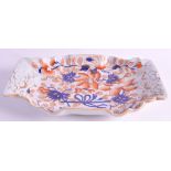 A 19TH CENTURY MASONS IRONSTONE RECTANGULAR DISH with moulded handles and imari decoration. 10.75ins