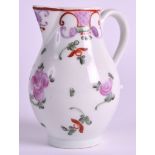 AN 18TH CENTURY LOWESTOFT SPARROWBEAK JUG painted with a floral Curtis pattern under a puce diaper