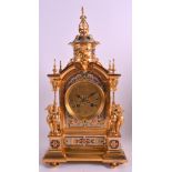 A FINE 19TH CENTURY FRENCH ORMOLU AND CHAMPLEVE ENAMEL MANTEL CLOCK with numerous surmounted cherubs