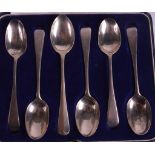 A SET OF SIX CASED SILVER TEASPOONS London 1928.