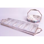 AN ART DECO SILVER PLATED HORDERVES DISH together with another twin handled silver plated tray. (2)