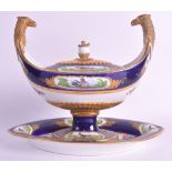 AN EARLY 19TH CENTURY SEVRES PORCELAIN TUREEN AND COVER with stand, formed with eagle maskhead