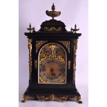 A GOOD EARLY 19TH CENTURY EBONISED BRACKET CLOCK on bells, signed T Lynch of New York, with highly