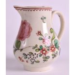 A RARE 18TH CENTURY BOW SPARROWBEAK JUG painted with lavish flowers under a line and loop border.