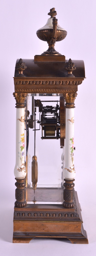 A GOOD 19TH CENTURY FRENCH PORCELAIN AND BRONZE MANTEL CLOCK with painted cherub dial and floral - Image 2 of 4