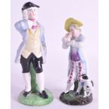 A LATE 19TH CENTURY GERMAN PORCELAIN FIGURE OF A BOY modelled playing a pipe, together with