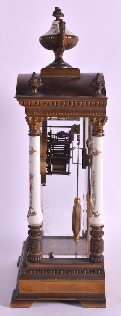 A GOOD 19TH CENTURY FRENCH PORCELAIN AND BRONZE MANTEL CLOCK with painted cherub dial and floral - Image 4 of 4