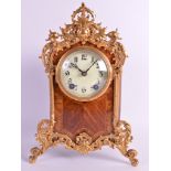 AN EARLY 20TH CENTURY GERMAN WALNUT EIGHT DAY MOVEMENT MANTEL CLOCK C1900 with gilt metal foliate