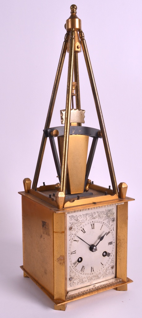 AN UNUSUAL LATE 19TH CENTURY FRENCH INDUSTRIAL MANTEL CLOCK possibly formed as a Metronome, with