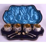 A CASED SET OF FOUR VICTORIAN TWIN HANDLED SILVER SALTS Sheffield 1878 by Martin Hall & Co. 3.