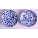 A NEAR PAIR OF 17TH CENTURY CHINESE BLUE AND WHITE SCALLOPED DISHES Kangxi, painted with females