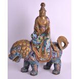 A LOVELY 19TH CENTURY CHINESE CLOISONNE ENAMEL FIGURE OF GUANYIN Late Qing, modelled riding upon a