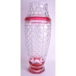 A LARGE EARLY 20TH CENTURY FRENCH RUBY AND CLEAR GLASS VASE probably Val St Lambert. 2ft high.