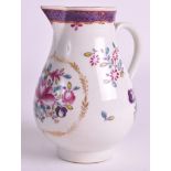 AN 18TH CENTURY WORCESTER SPAPROWBEAK JUG painted in the Chinese export style with flowers under a