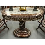 A LOVELY 19TH CENTURY CHINESE HONGMU MARBLE INSET DINING TABLE inlaid all over in mother of pearl
