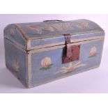 A 19TH CENTURY PAINTED EUROPEAN FOLK ART STYLE CHEST with red painted lock, decorated with birds and