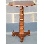 A LOVELY WILLIAM IV POLLARD OAK TILT TOP OCCASIONAL TABLE with quarter veneered top, unusual stepped