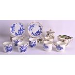 A 19TH CENTURY ENGLISH FLOW BLUE TYPE BLUE AND WHITE PART TEA SERVICE together with a two Masons