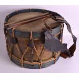 AN EARLY 20TH CENTURY FRENCH MILITARY DRUM by Coulsnon & Ce, with rope mounts. 1ft 2ins diameter.