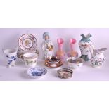 A DRESDEN PORCELAIN CABINET CUP AND SAUCER together with various other ceramics, a pair of pink